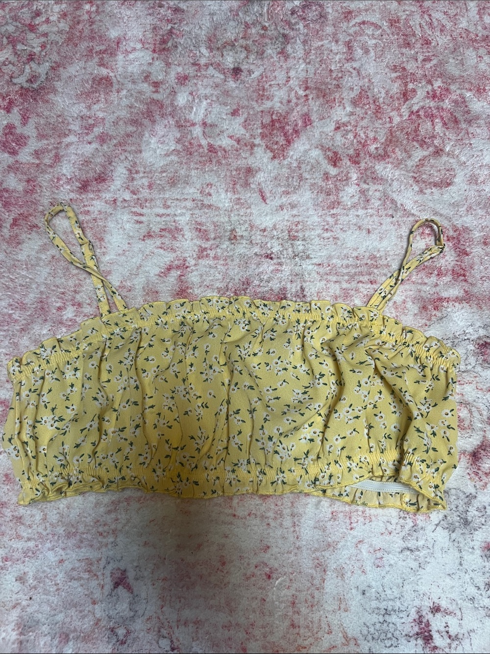 SHEIN Yellow Floral Cropped Spaghetti Strap Top